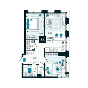 2-к квартира, вторичка, 56м2, 10/15 этаж