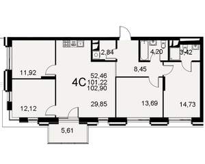 4-к квартира, вторичка, 103м2, 2/11 этаж
