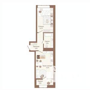 1-к квартира, строящийся дом, 46м2, 13/14 этаж