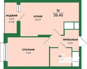 1-к квартира, вторичка, 39м2, 3/25 этаж