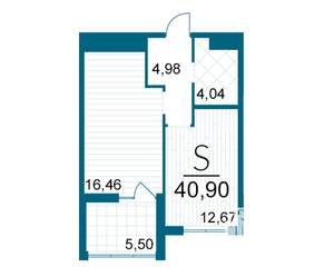 1-к квартира, строящийся дом, 41м2, 1/25 этаж