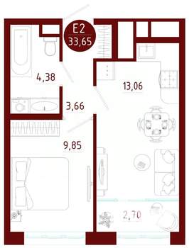 1-к квартира, вторичка, 34м2, 7/10 этаж
