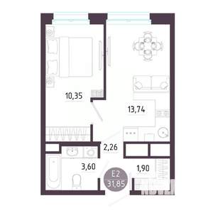 Студия квартира, строящийся дом, 32м2, 10/10 этаж