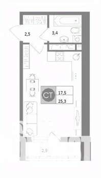 Студия квартира, вторичка, 25м2, 6/10 этаж