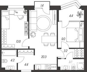 2-к квартира, строящийся дом, 64м2, 4/24 этаж