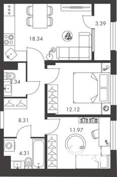 2-к квартира, вторичка, 61м2, 8/9 этаж