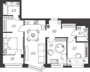 3-к квартира, строящийся дом, 83м2, 18/24 этаж