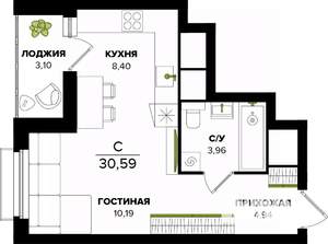 Студия квартира, строящийся дом, 31м2, 2/25 этаж