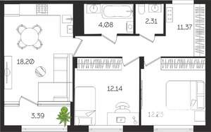 2-к квартира, вторичка, 64м2, 4/4 этаж