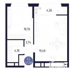 1-к квартира, строящийся дом, 41м2, 25/25 этаж
