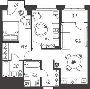 3-к квартира, строящийся дом, 68м2, 4/24 этаж