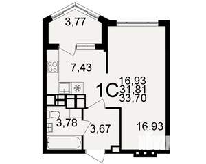 1-к квартира, вторичка, 34м2, 19/20 этаж