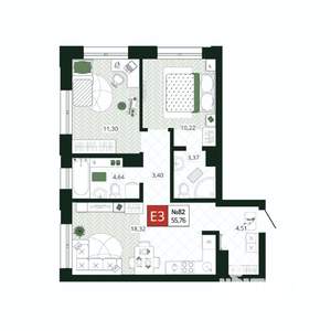 2-к квартира, вторичка, 56м2, 9/19 этаж
