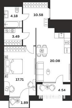 1-к квартира, вторичка, 62м2, 4/10 этаж
