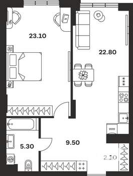1-к квартира, вторичка, 63м2, 1/9 этаж
