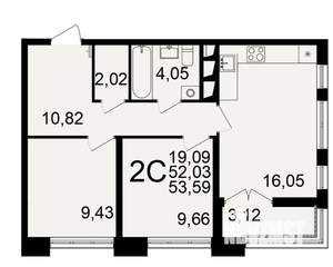 2-к квартира, вторичка, 54м2, 2/18 этаж