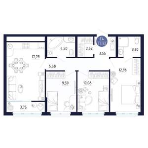 3-к квартира, вторичка, 74м2, 16/25 этаж