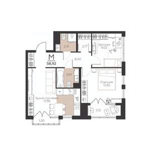 2-к квартира, вторичка, 59м2, 2/5 этаж