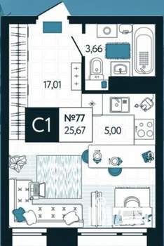 Студия квартира, вторичка, 28м2, 7/9 этаж