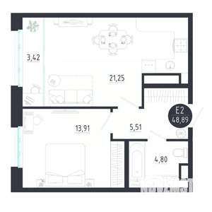 1-к квартира, строящийся дом, 49м2, 5/8 этаж