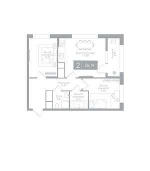 2-к квартира, вторичка, 55м2, 2/25 этаж