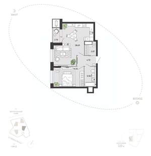 1-к квартира, вторичка, 59м2, 14/21 этаж