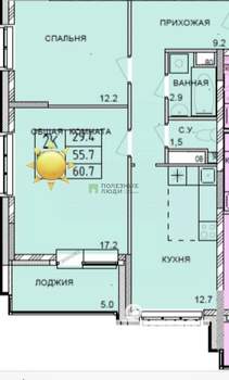 2-к квартира, вторичка, 56м2, 14/14 этаж