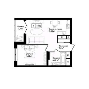 1-к квартира, вторичка, 43м2, 16/25 этаж