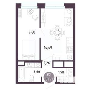 1-к квартира, вторичка, 32м2, 4/10 этаж