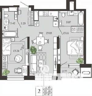 2-к квартира, вторичка, 68м2, 18/21 этаж