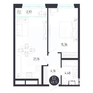 1-к квартира, строящийся дом, 48м2, 5/8 этаж