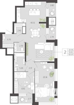 2-к квартира, вторичка, 101м2, 2/21 этаж