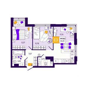 2-к квартира, вторичка, 55м2, 7/12 этаж
