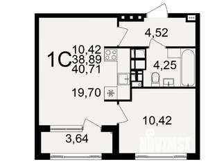1-к квартира, вторичка, 41м2, 19/20 этаж
