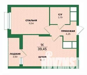 1-к квартира, строящийся дом, 39м2, 16/25 этаж