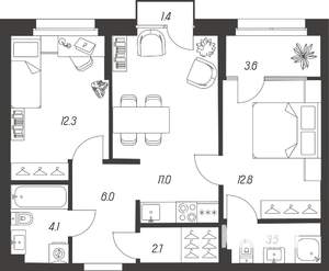 2-к квартира, вторичка, 63м2, 10/24 этаж