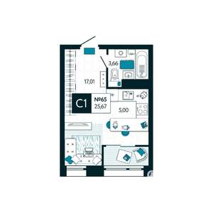 Студия квартира, вторичка, 26м2, 6/15 этаж