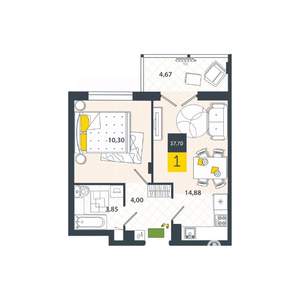 1-к квартира, вторичка, 38м2, 6/8 этаж