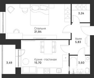 1-к квартира, строящийся дом, 54м2, 4/5 этаж