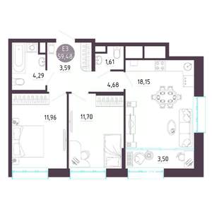 2-к квартира, вторичка, 59м2, 10/10 этаж