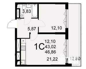 1-к квартира, вторичка, 47м2, 1/25 этаж
