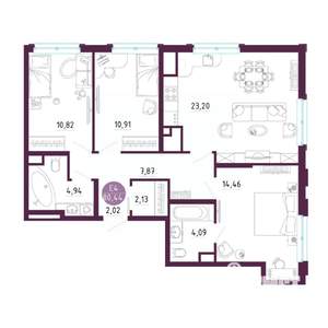 3-к квартира, вторичка, 80м2, 8/10 этаж