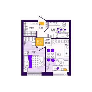 1-к квартира, вторичка, 35м2, 2/12 этаж