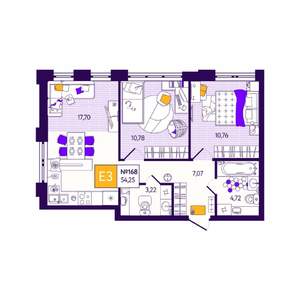 2-к квартира, вторичка, 54м2, 1/12 этаж