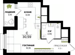 Студия квартира, вторичка, 31м2, 15/25 этаж