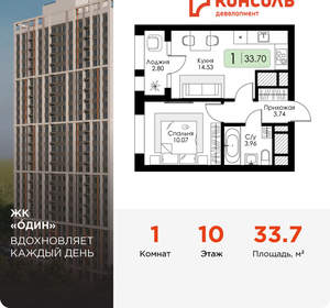 1-к квартира, вторичка, 34м2, 10/25 этаж