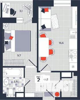 2-к квартира, строящийся дом, 41м2, 8/14 этаж