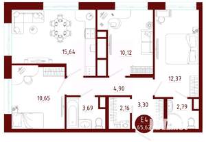 3-к квартира, вторичка, 66м2, 2/10 этаж