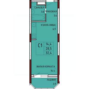 Студия квартира, строящийся дом, 32м2, 4/17 этаж