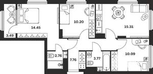 3-к квартира, вторичка, 68м2, 11/15 этаж